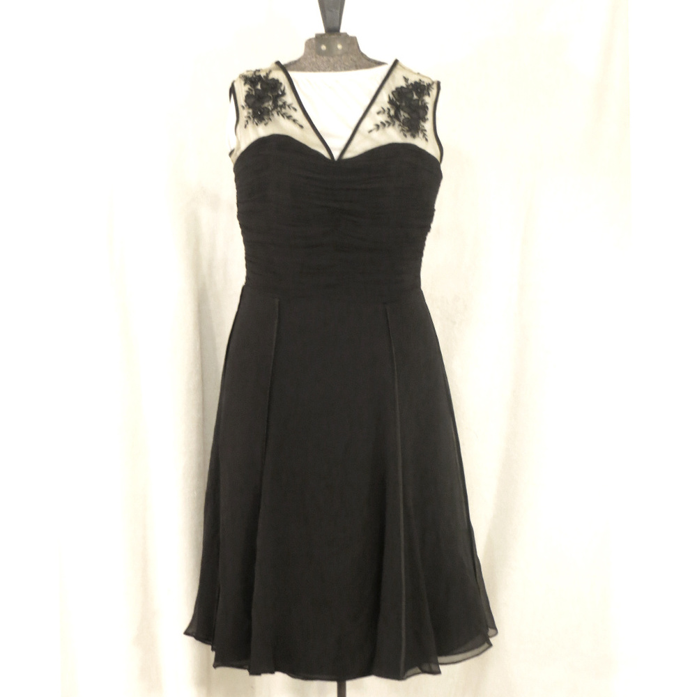 Shani Ruched Silk Sleeveless Dress w/ Applique